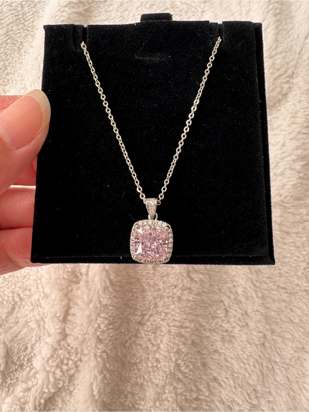Pink Cushion-Cut Halo Pendant Necklace